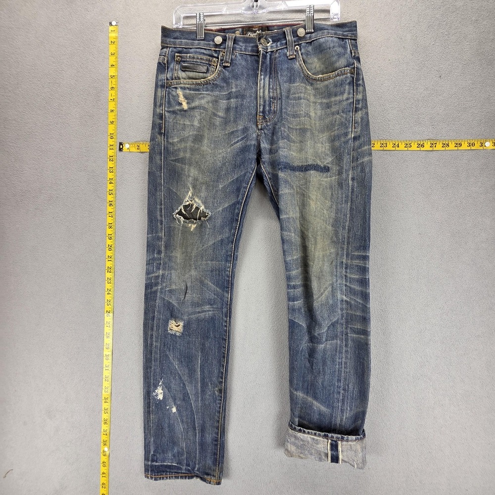 Reputation Jeans Mens 32x30 Blue Selvedge Thrashed Whiskers Honeycomb Patchwork